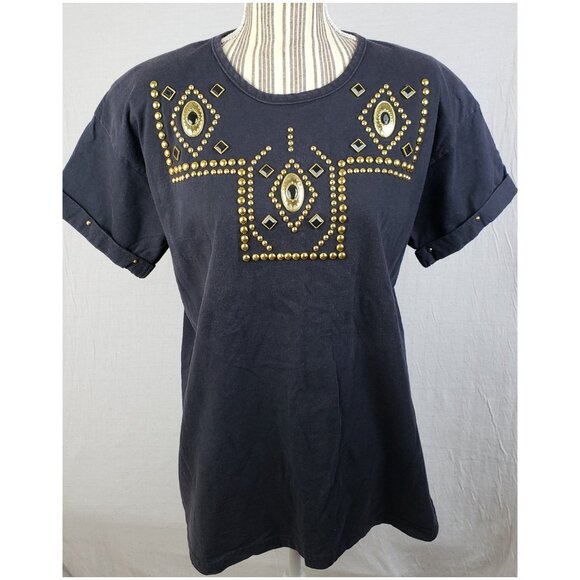Vintage BOOS Tee Shirt Western Embellished Studded Boho Ethnic Retro Whimsigoth - Picture 1 of 15